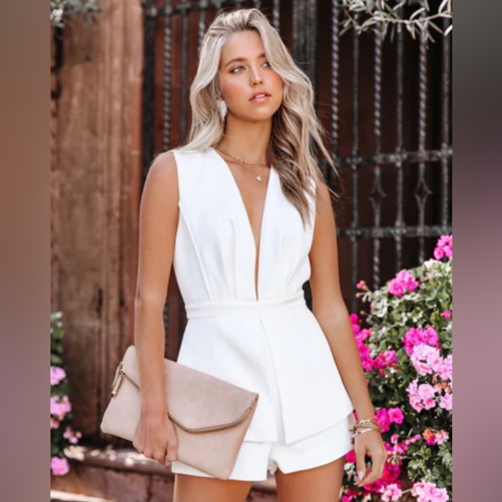 White peplum plunge romper